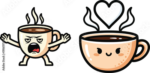 coffee cup cartoon character set angry hot drink mascot vector bundle