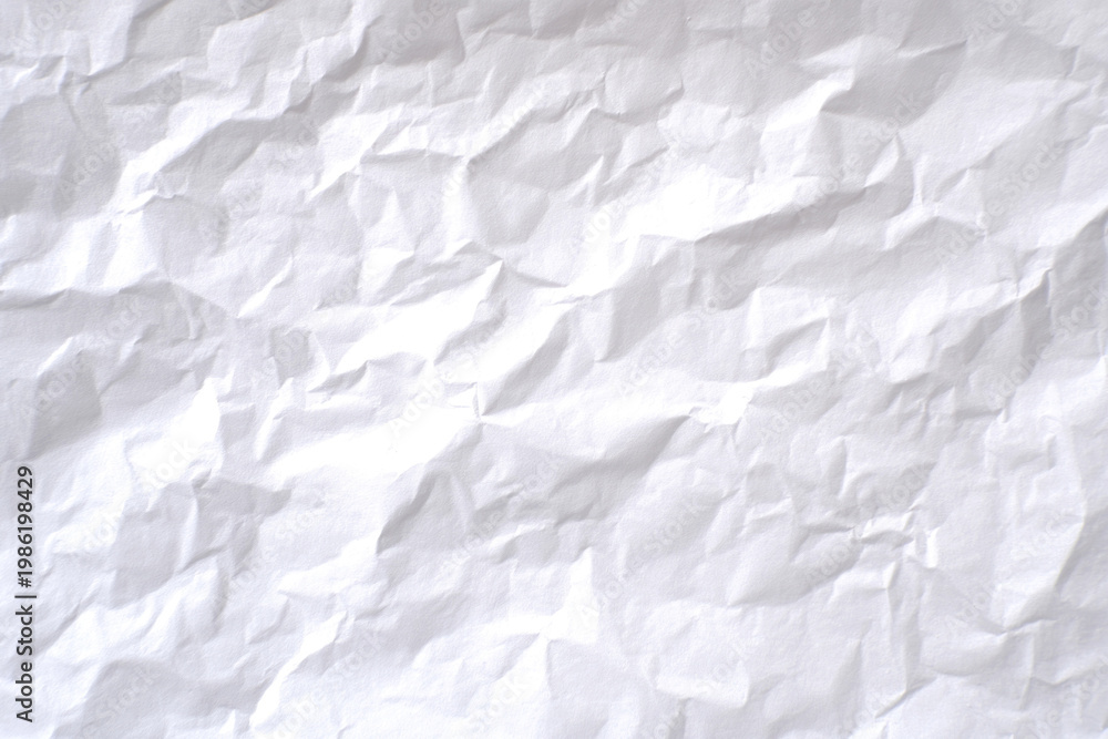 Fototapeta premium Blank white paper with wrinkled texture, copy space, minimal background, paper texture detail, high resolution, clean design