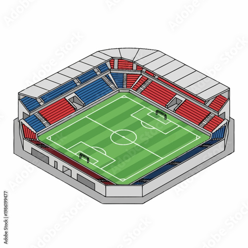 Soccer Stadium with Green Field.