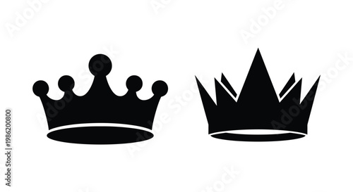 Two regal crown designs presented as a striking black silhouette