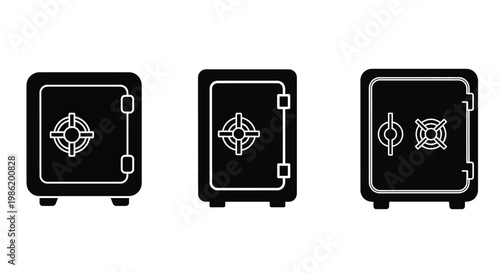 Three black safe icons displayed in a simple flat silhouette