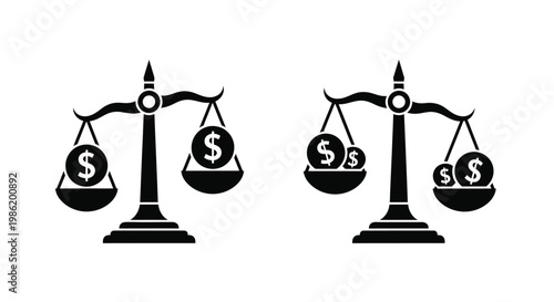 Scales of justice depict financial imbalance a striking silhouette