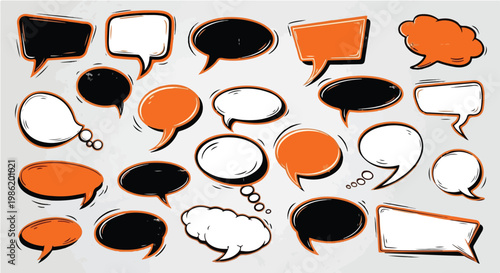 Speech bubbles, chat icons, dialogue boxes, comment shapes, vector set