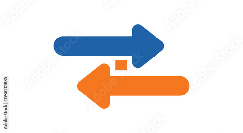 A vibrant graphic of two opposing arrows one orange and one blue creates a dynamic visual statement silhouette high quality professional