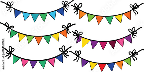 Colorful party banners, festive flags, bunting decorations, celebration garlands