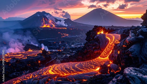Fiery lava flow at dusk (1)