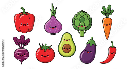 Tableau sur toile Flat style vector illustration of cute vegetable characters with smiling faces i