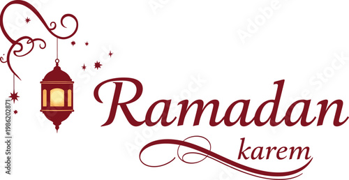 Ramadan Kareem greeting with decorative lantern and stars, festive mood