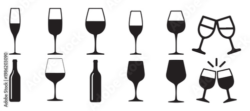 Slika na platnu Wine bottles and tall stemware glasses icon isolated on white