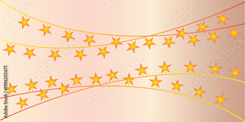 Vibrant star garland with yellow and orange stars on pink background for festive decoration
