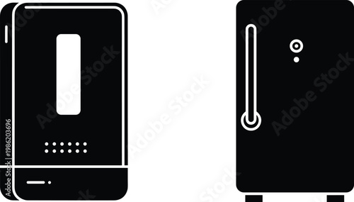 Minimalist Black and White Vector Icons Depicting Refrigerator and Water Heater Appliances for Home, Kitchen, and Utility Design