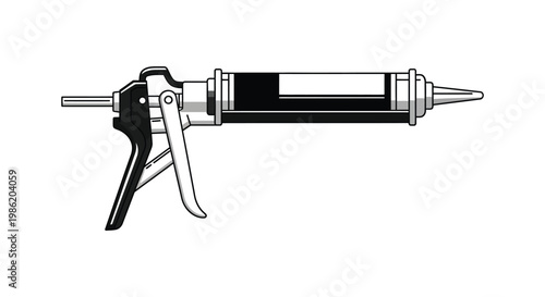 A detailed black and white illustration of a caulking gun showcasing its mechanical features silhouette high quality professional modern elegant stylish