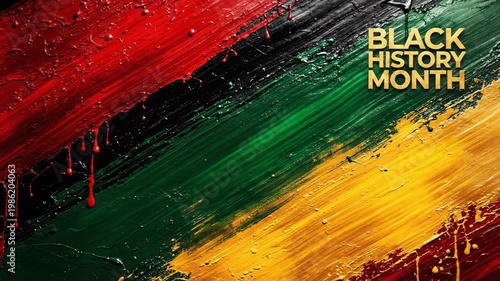 Vibrant Black History Month background with abstract red, green, and black paint strokes for cultural celebrations.