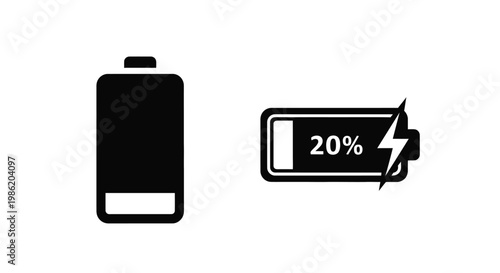 Two battery icons displaying full and twenty percent charge silhouette
