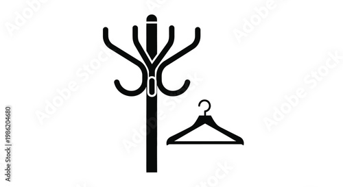 Black coat rack with a hanger presented as a striking silhouette
