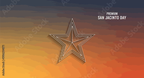 San Jacinto Day Celebration with a Lone Star Emblem against a Gradient Sunset Sky