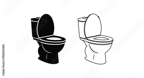 Two toilet illustrations presented in a striking black and white silhouette