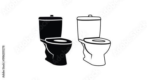 Two toilet designs are displayed one black and one white silhouette