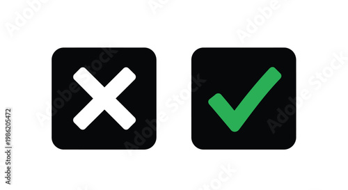 Two square icons displaying a cross and checkmark silhouette
