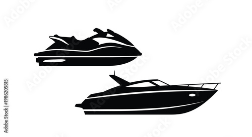 Two boats depicted in a stark black outline silhouette