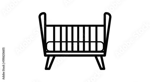 Simple black line drawing of a baby crib minimalist silhouette