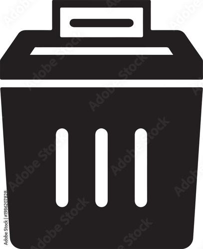 Black trash can icon, wastebasket symbol, garbage bin sign, recycling container