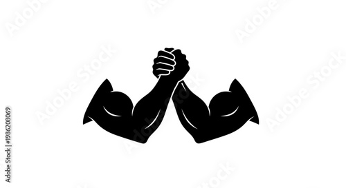 Two arms engaged in an arm wrestling match bold silhouette