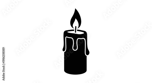 A simple black silhouette of a lit candle with dripping wax