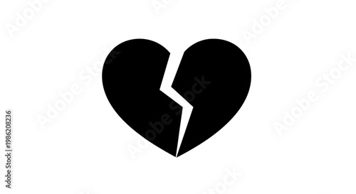A broken heart graphic depicted as a stark black silhouette