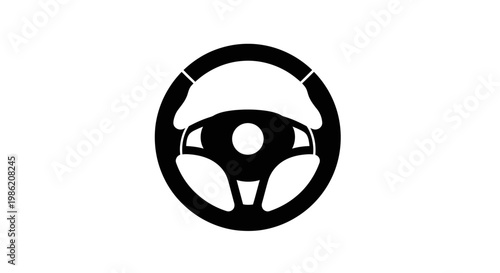 A black steering wheel icon shown in stark silhouette