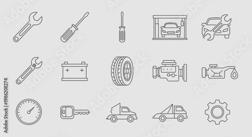 Set of Car Repair and Auto Service Line Icons