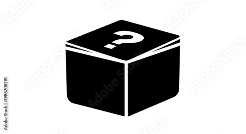 Black cube with a white question mark a minimalist silhouette