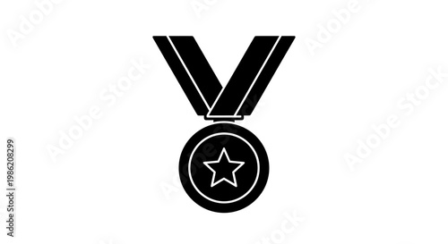 A black icon of a medal with a star striking silhouette