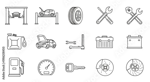 Set of Car Repair and Auto Maintenance Line Icons