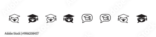 Set of graduation cap icons in speech bubbles on white background vector illustration