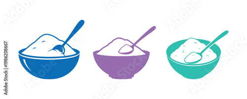 Minimal vector illustration of baking soda powder placed in a round bowl.