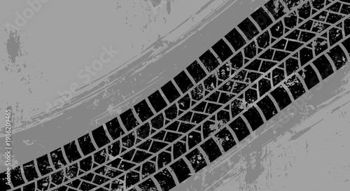 Grunge Tire Track Mark Pattern on Grey Background