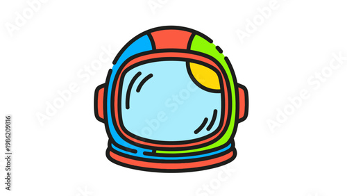 Colorful Cartoon Astronaut Helmet Illustration.