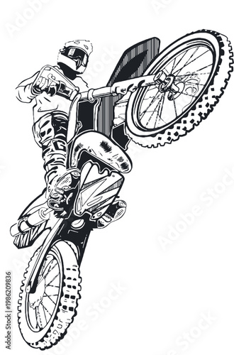 A person on a motorcycle performing a wheelie