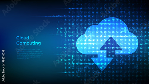 Futuristic cloud computing concept with digital data storage and secure online backup technology, innovative fintech solution for business and finance