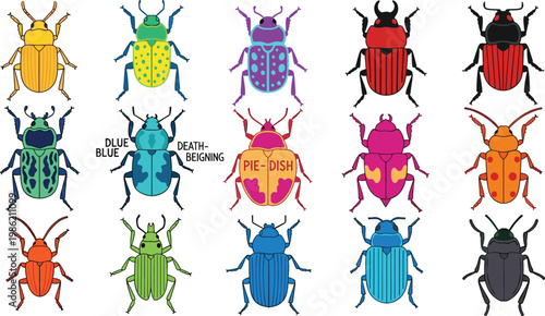 Colorful Beetle Collection with Various Insect Species and Bug Variations Isolated on White