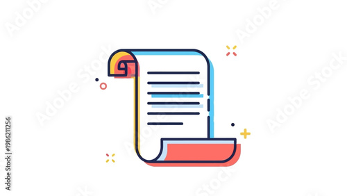 Colorful Document Icon with Scroll and Text.