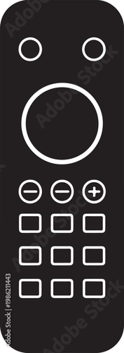 Black remote control with various function buttons and numeric keypad