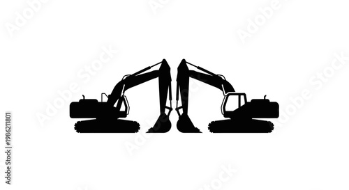 Silhouette of heavy construction equipment machinery.