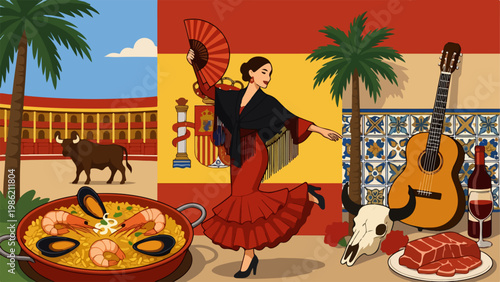 Spain food and culture icons