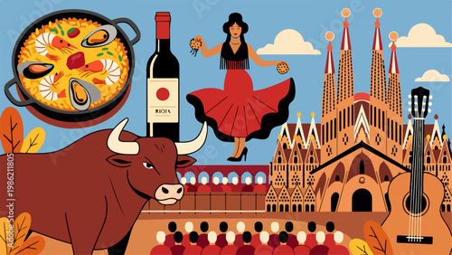 Spain travel icons set