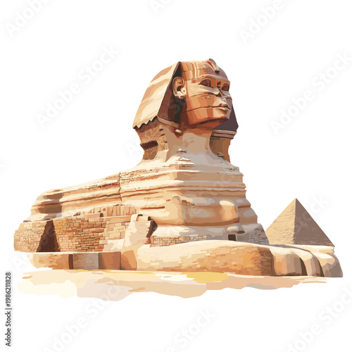 Great Sphinx of Giza. Great Sphinx of Giza hand drawn watercolor illustration on white background