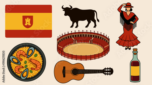 Spanish icons flat design set
