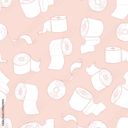 Vector Seamless Pattern of Toilet Paper Rolls