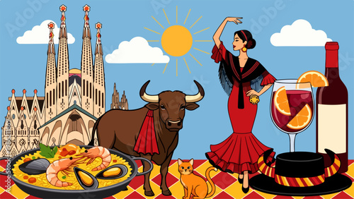 Spain symbols and objects illustration